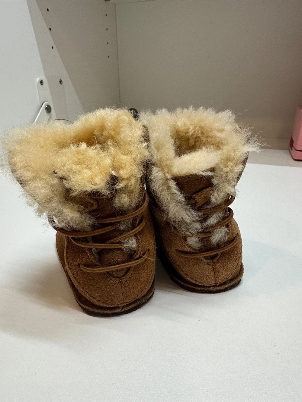 UGG Kids Chestnut Suede Sheepskin Booties with Plush Fur